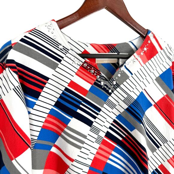 Alfred Dunner Plus Size 2X Red White Blue Artsy Blouse Shirt Top Summer Comfy - Picture 2 of 7